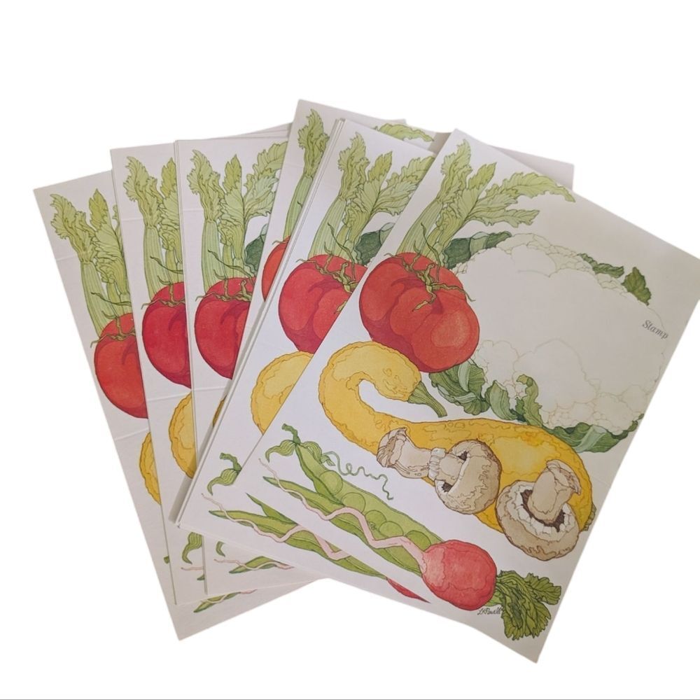 Vintage MCM Vegetable‎ Lk Powell Art Paper Stationary Lot Fold A Note